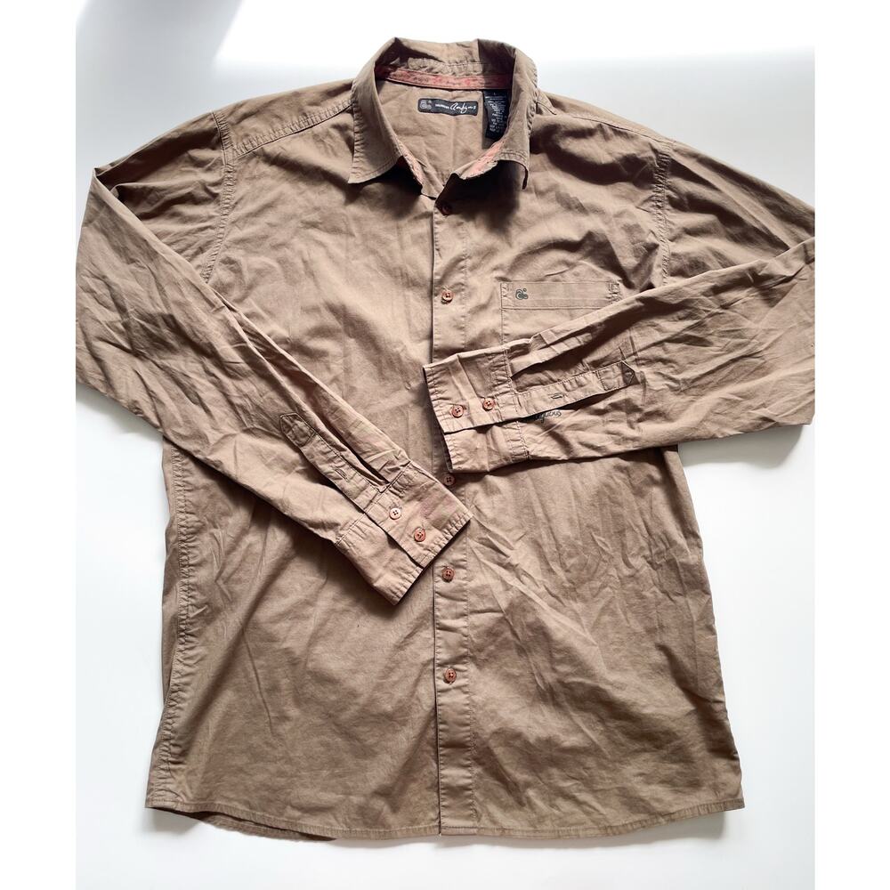 Men's Ambiguous Camel Colored Button Down Casual Shirt Size Large